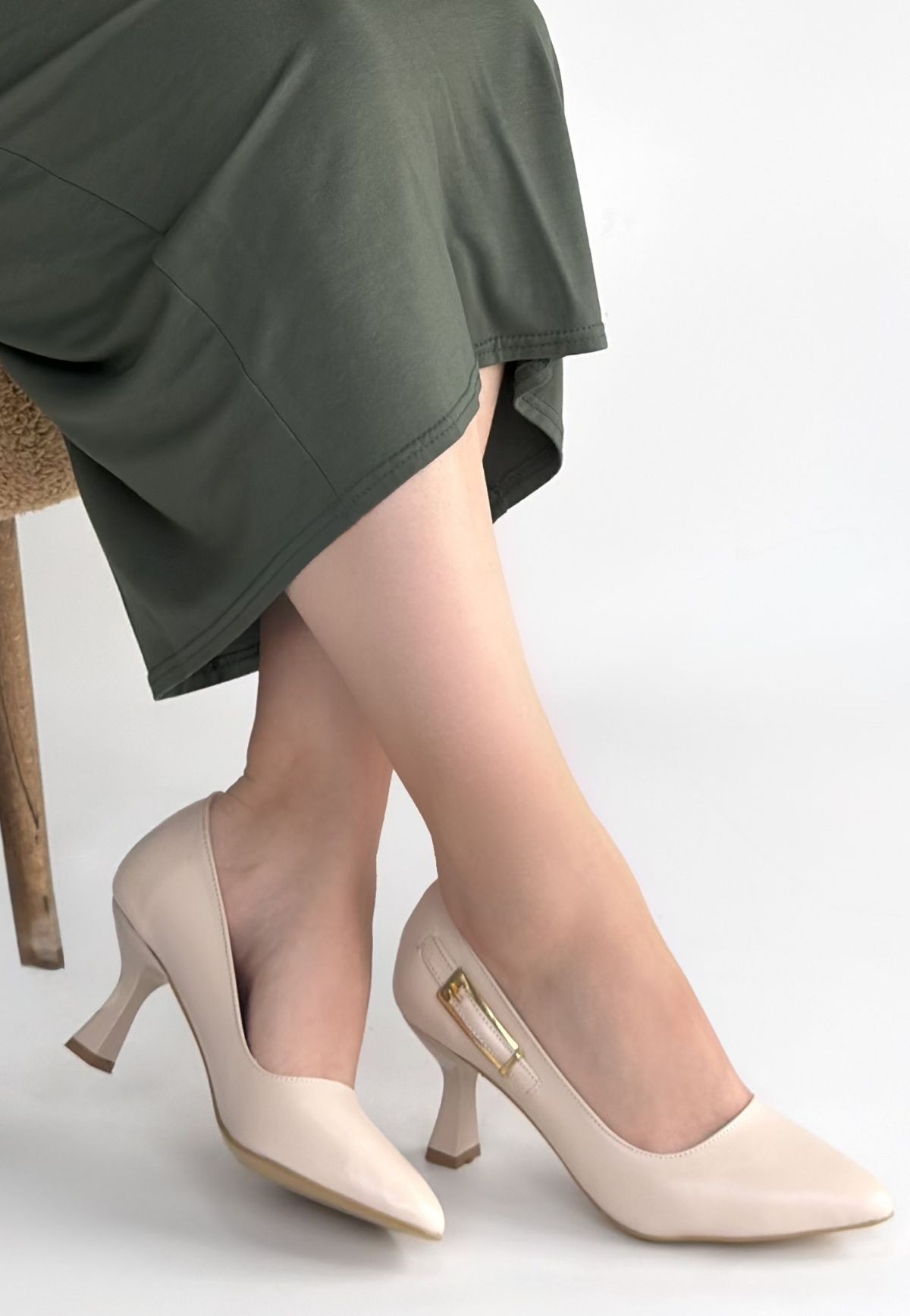 Yons Bej Cilt Topuklu Ayakkabı - Lisinya