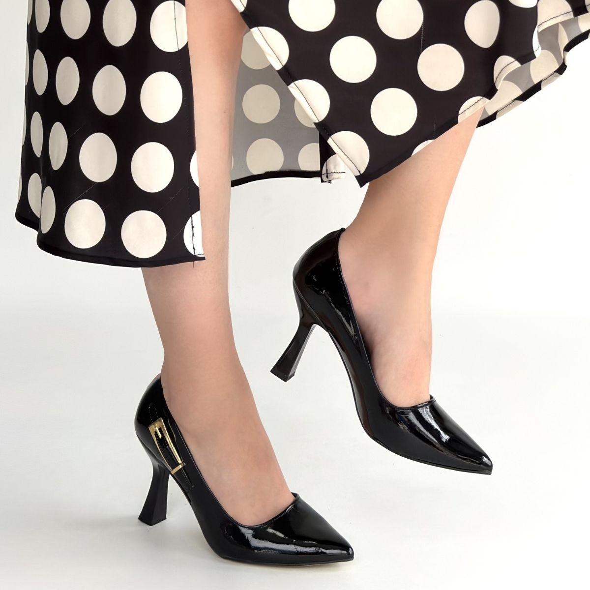 Cerin Siyah Rugan Topuklu Ayakkabı - Lisinya