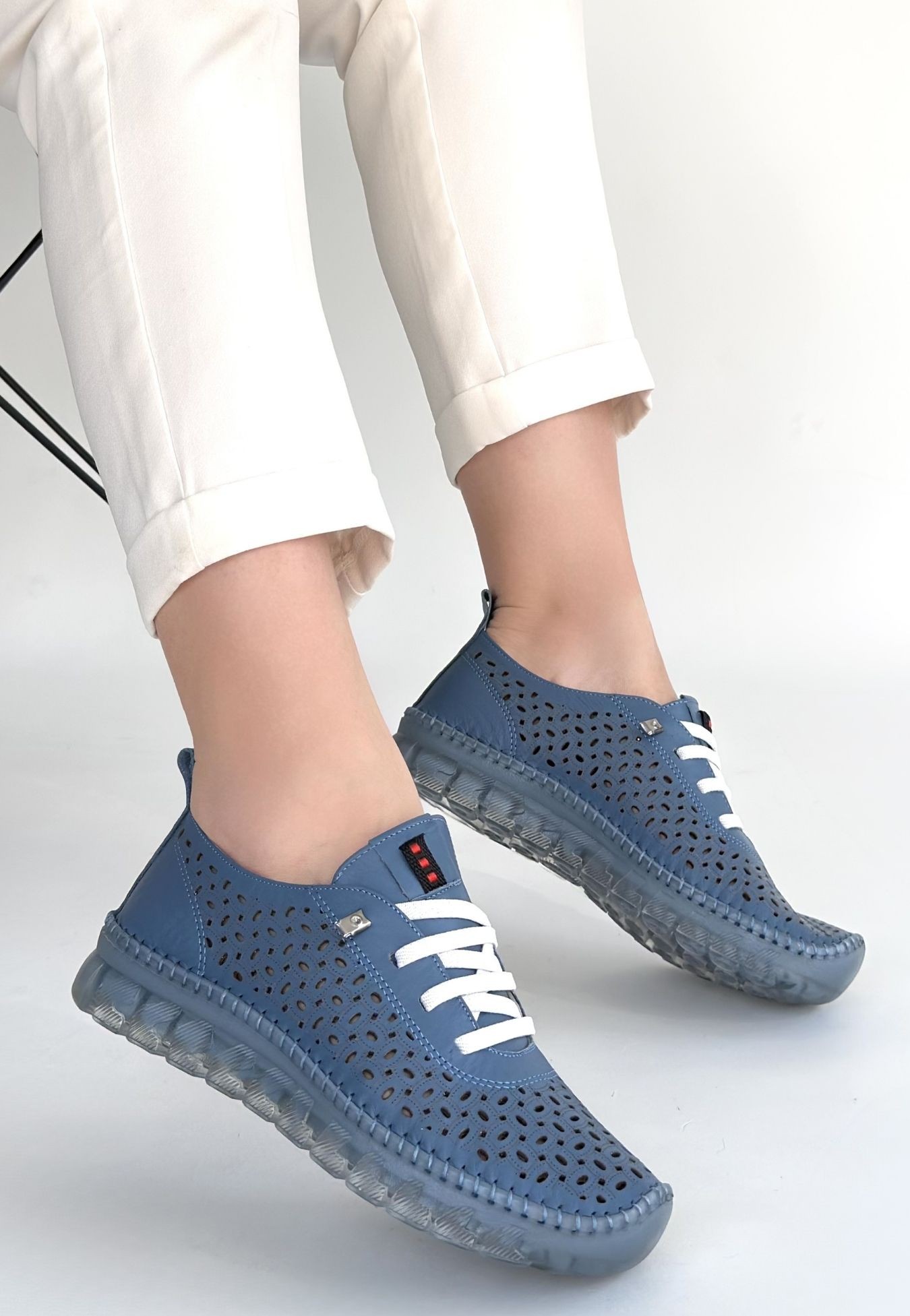 Otja Mavi Deri Lazerli Bağcıklı Spor Ayakkabı - Lisinya