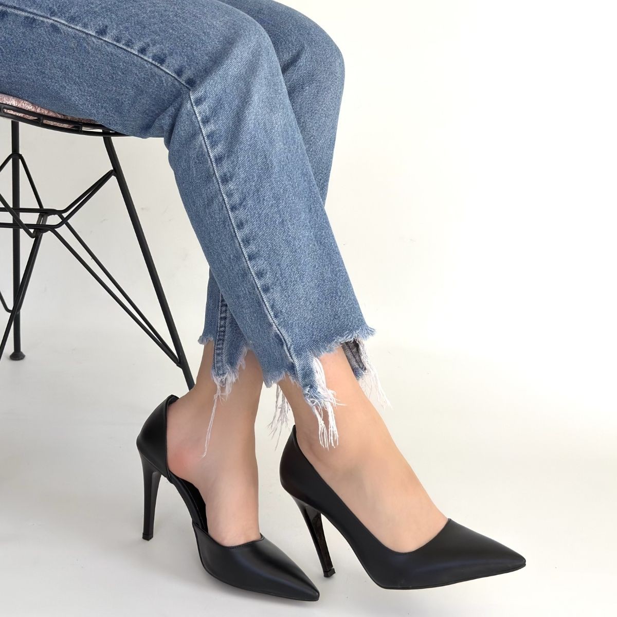 Pley Siyah Cilt Stiletto Ayakkabı - Lisinya