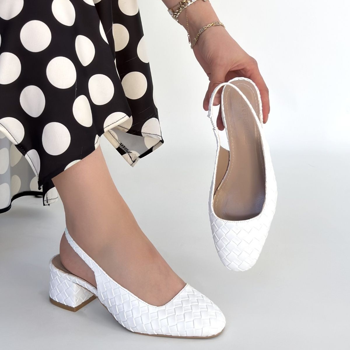 Dier Beyaz Cilt Topuklu Ayakkabı - Lisinya