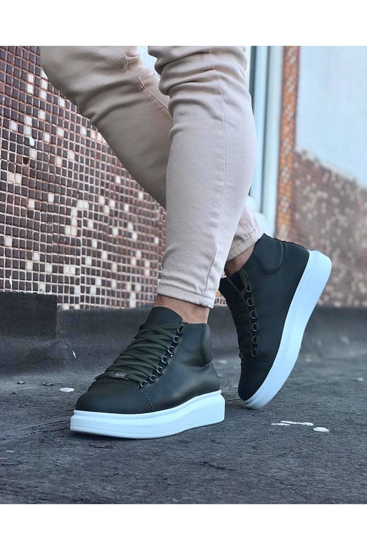 Haki Bağcıklı Snes Yarım Bilek Bot Lisinya947 CZ032 Haki Bağcıklı Sneakers Yarım Bilek Bot