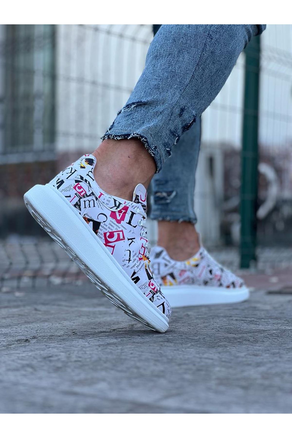 Dergi Desenli Boyalı Erkek Casual Ayakkabı - Lisinya