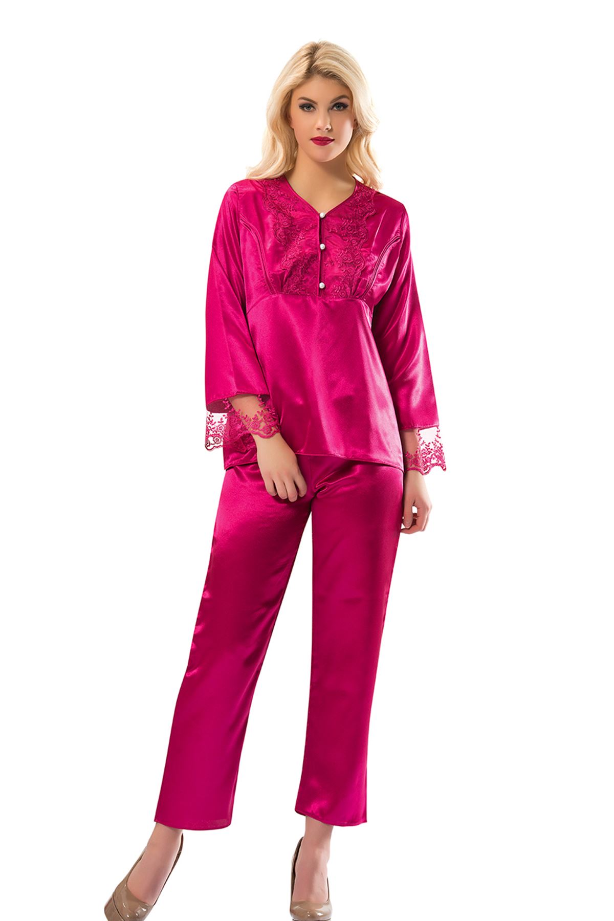 Fuşya Saten Pijama Takımı Fuşya Saten Pijama Takımı