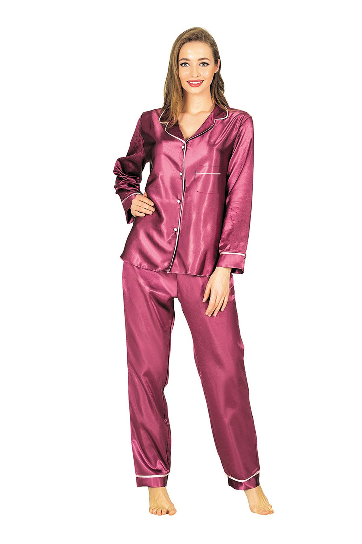 Mor Saten Pijama Takımı Mor Saten Pijama Takımı