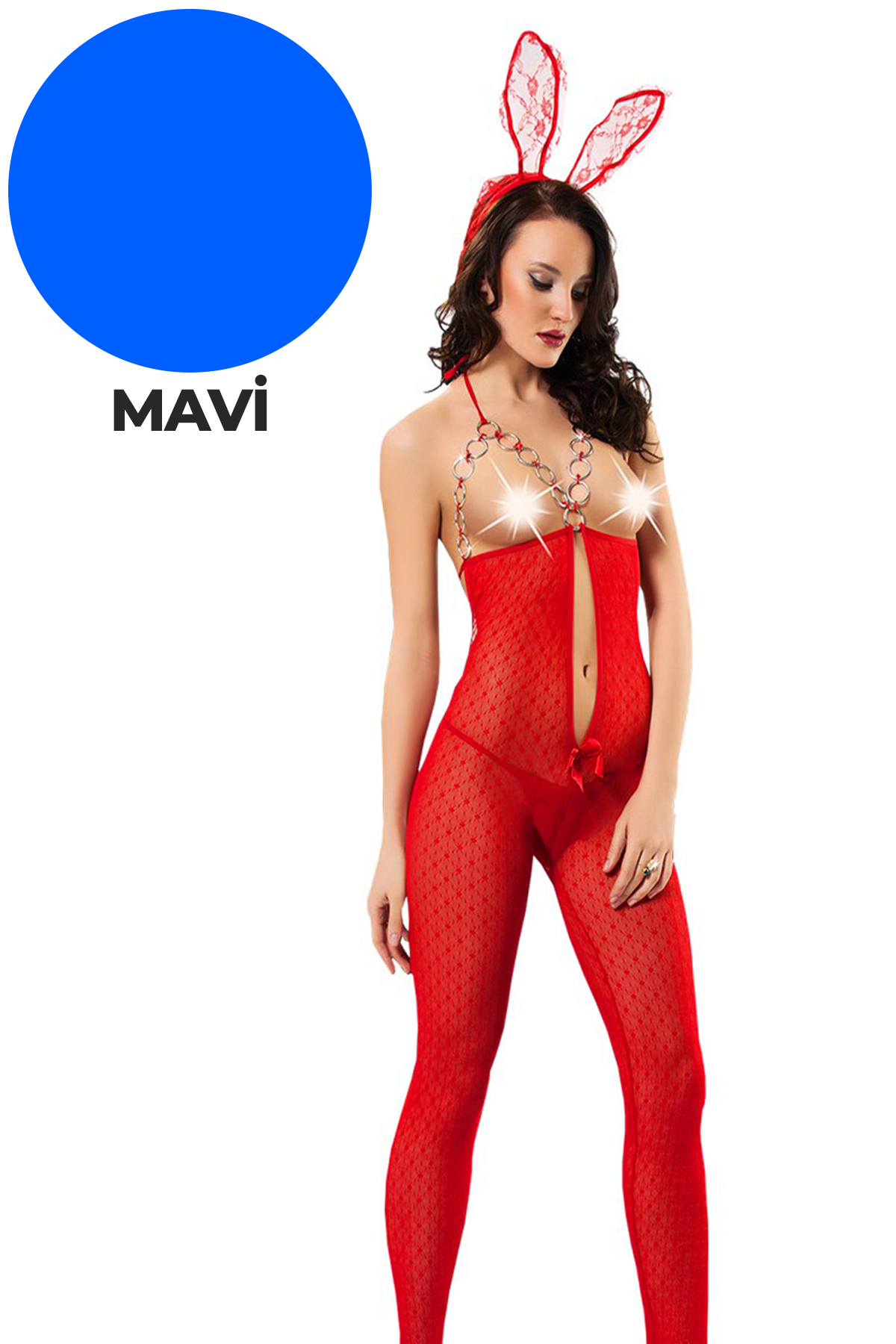 Mavi Zincirli Dantel Vücut Çorabı -1009 Mavi Zincirli Dantel Vücut Çorabı -1009