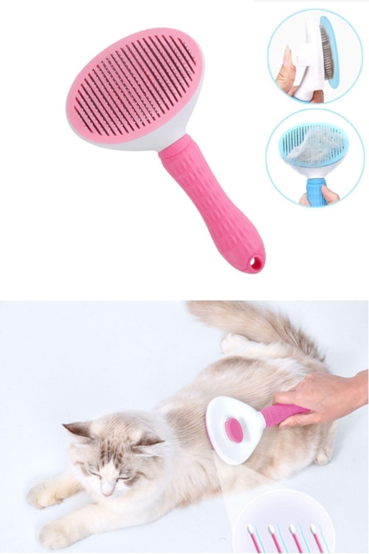 Lisinya205  Kendini Temizleyen Tuşlu Kedi Köpek Tarağı Pembe 10 x 20 cm