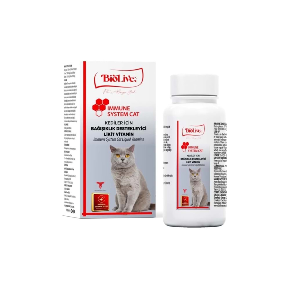 Biolive Immune Cat Kediler İçin Bağışıklık Destekleyici Sıvı Vitamin 100ml Biolive Immune Cat Kediler İçin Bağışıklık Destekleyici Sıvı Vitamin 100ml