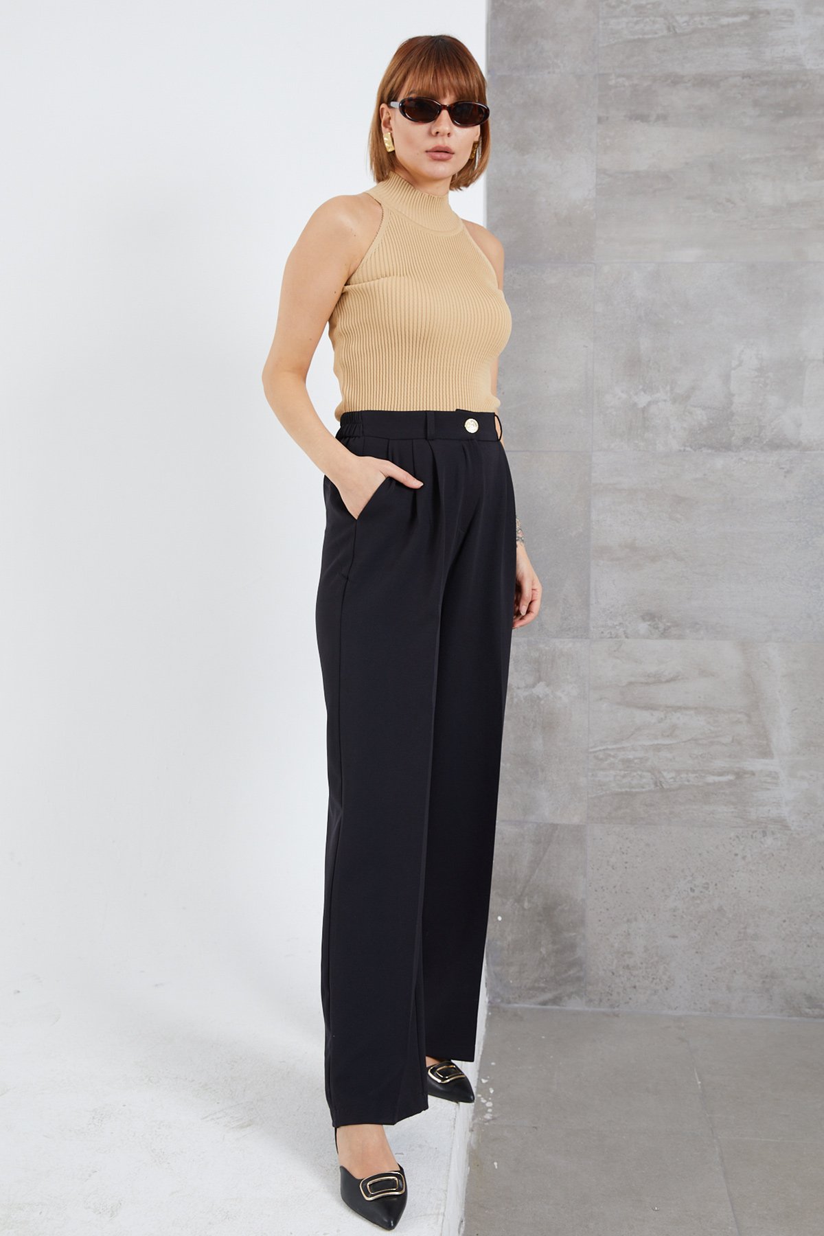 Kadın Beli Lastikli Pzzo Pantolon - Lisinya