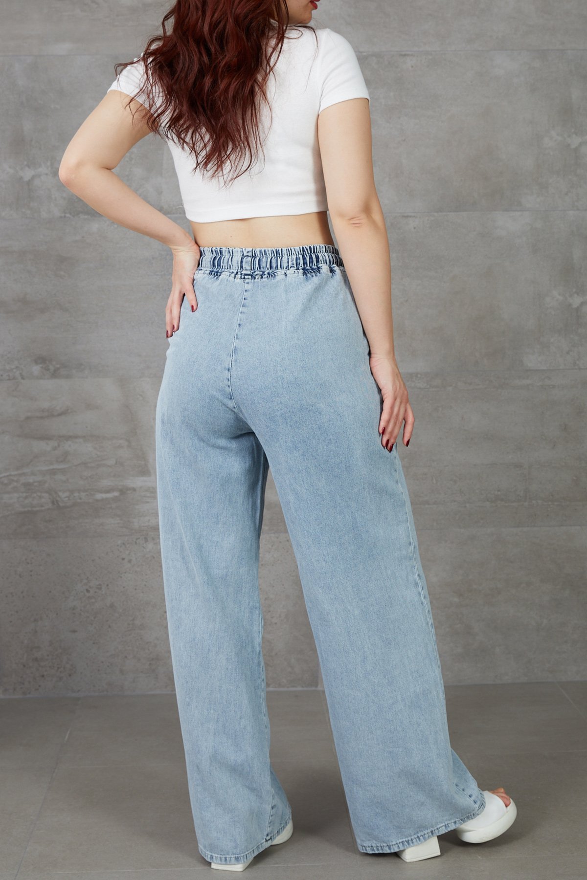 Kadın Beli Lastikli Rahat Kesim Kot Pantolon - Lisinya