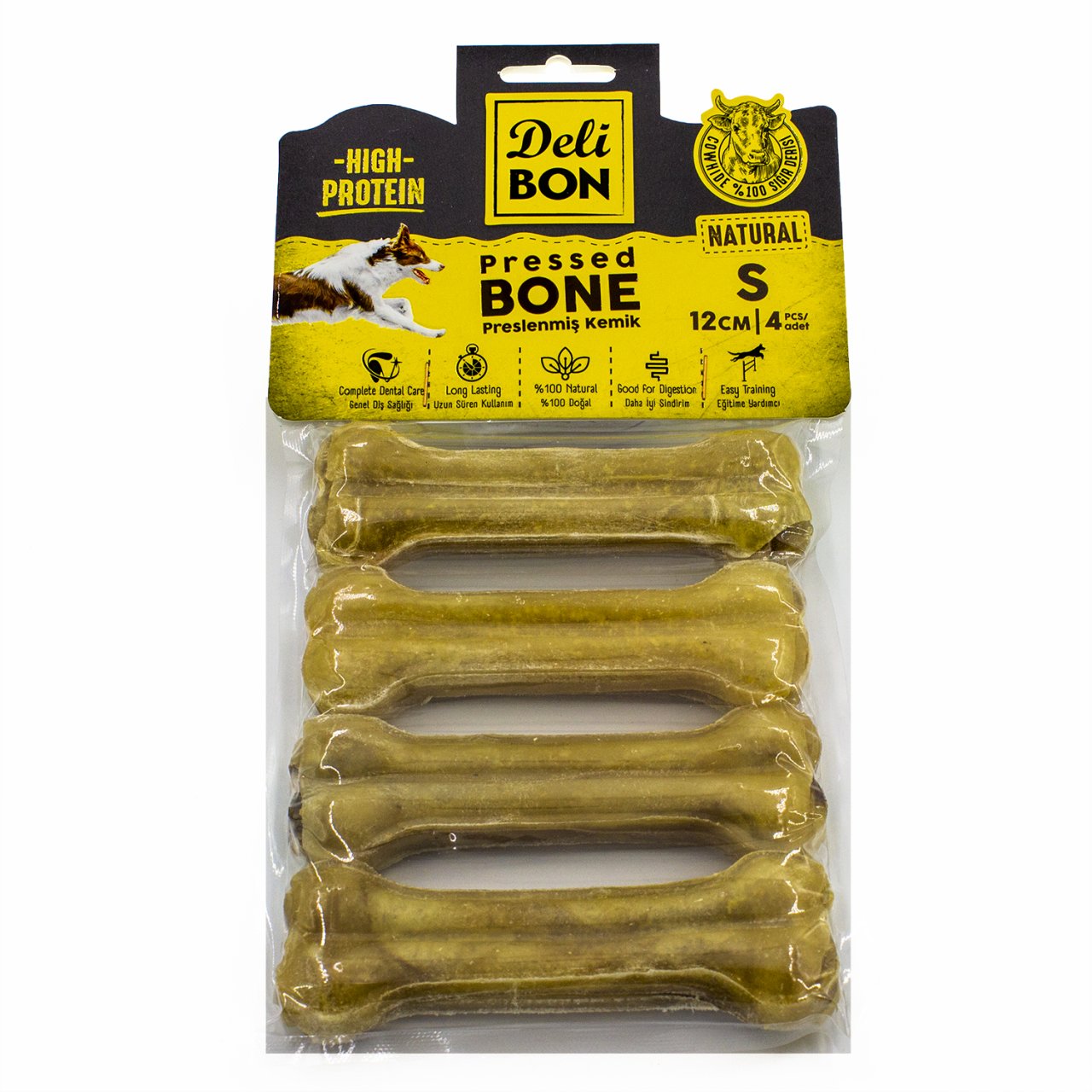 Lisinya205 Deri Köpek Çiğneti Pres Kemik 4x12cm Natural