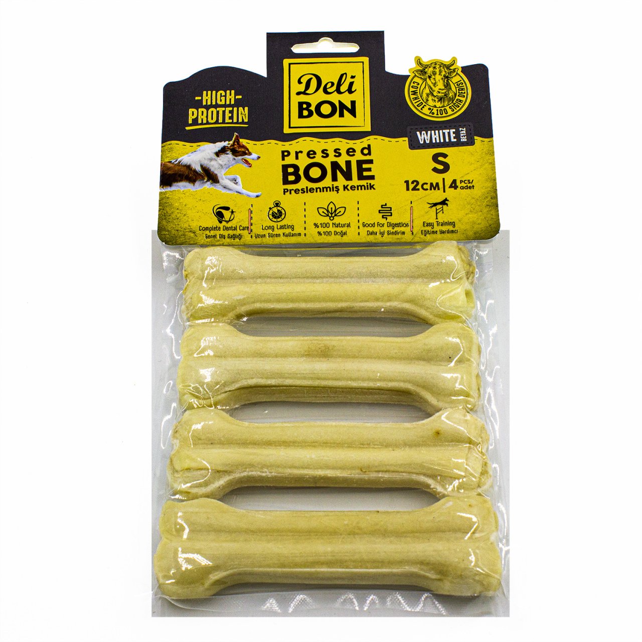 Lisinya205 Deri Köpek Çiğneti Pres Kemik 4x12cm Beyaz