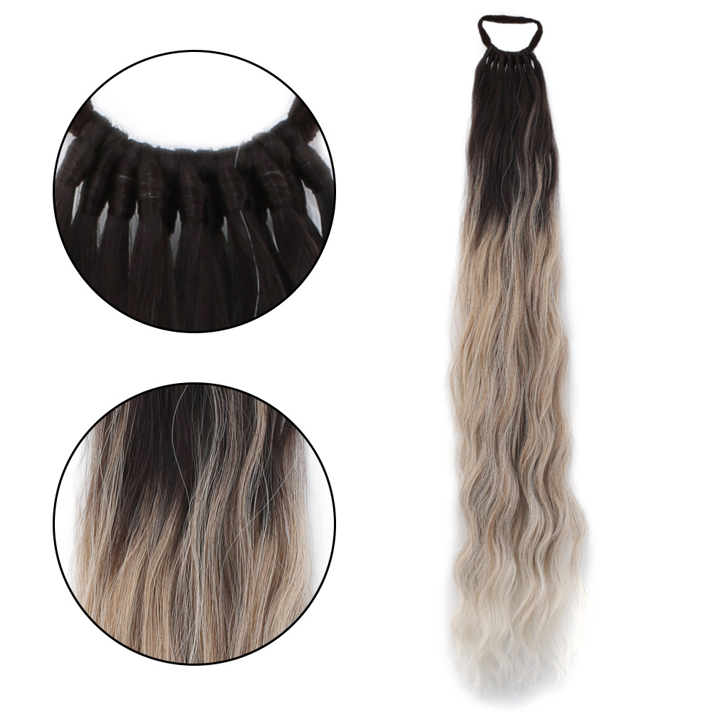 Lastik Tokalı At Kuyruğu Su Dalgalı / Kahverengi / Kumral Ombre Beyaz Platin Röfle Lastik Tokalı At Kuyruğu Su Dalgalı / Kahverengi / Kumral Ombre Beyaz Platin Röfle