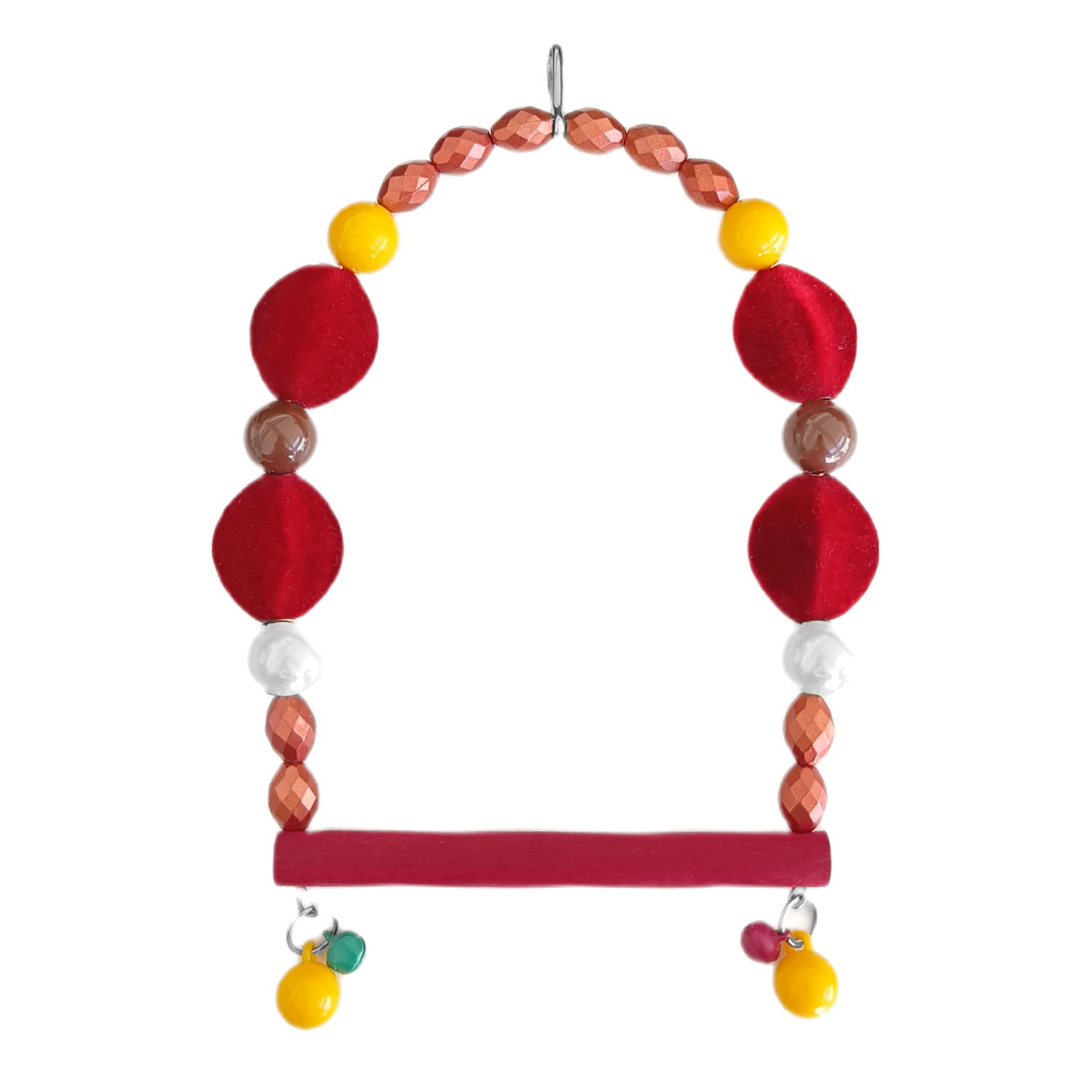 Tünekli Bordo Kadife Boncuklu Kuş Salıncağı 10-16 cm - Lisinya