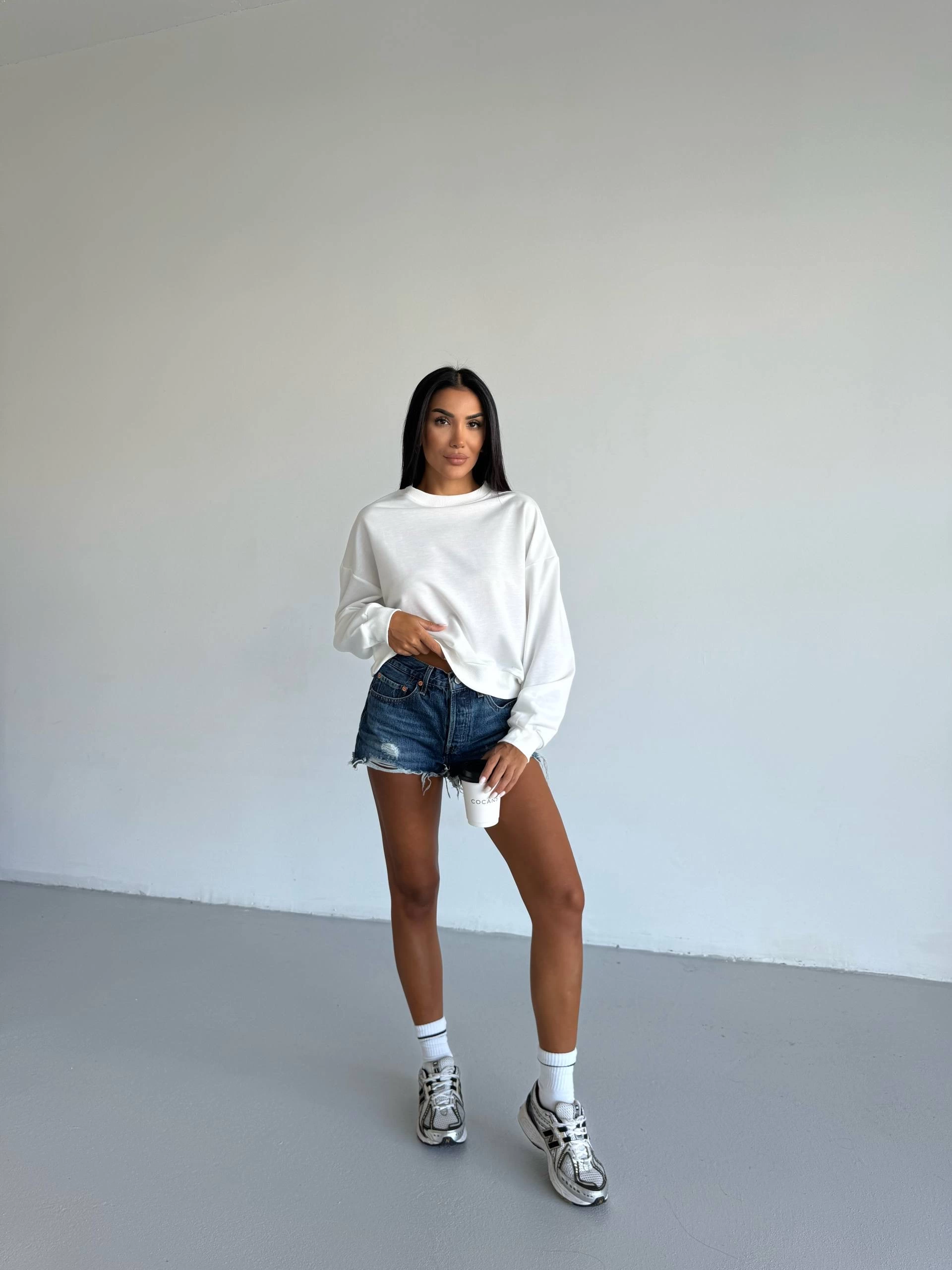 2 iplik bisiklet yaka sweat beyaz f2339 - Lisinya