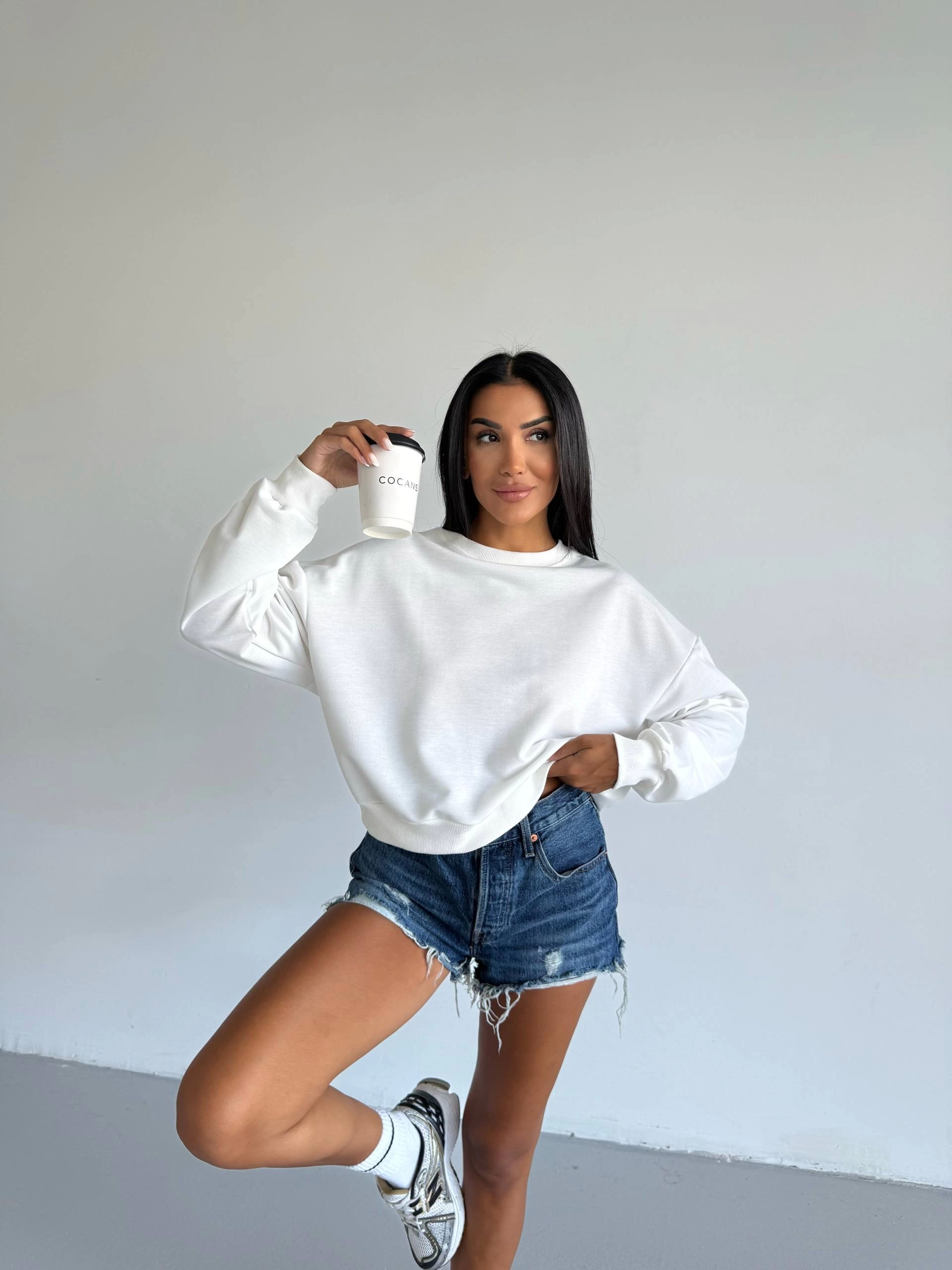 2 iplik bisiklet yaka sweat beyaz f2339 - Lisinya