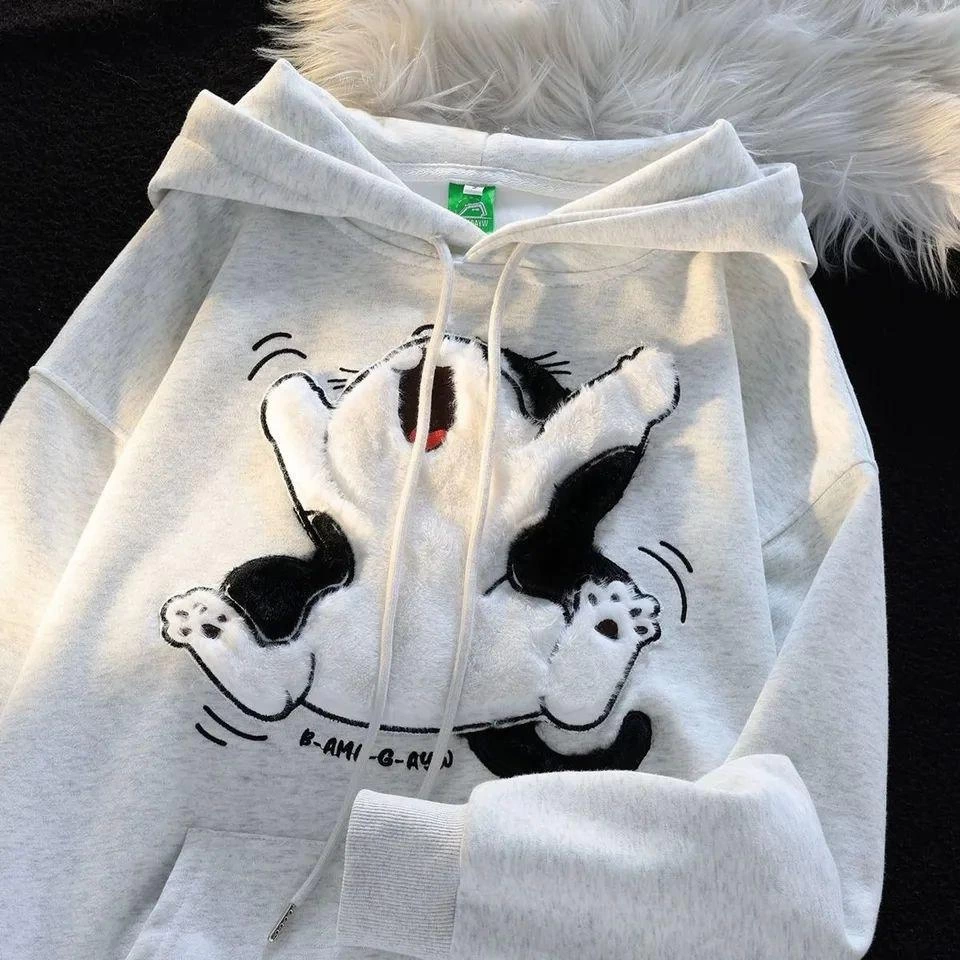3 iplik şardonlu oversize peluş baskılı sweat beyaz - Lisinya
