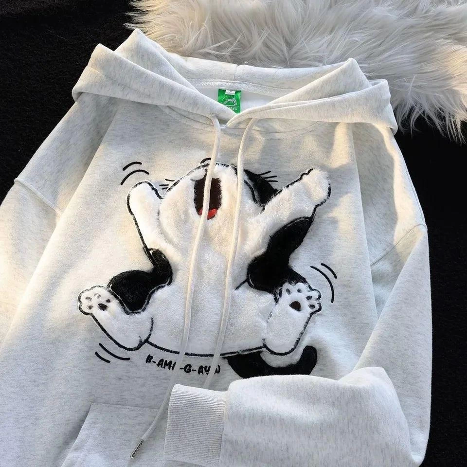 3 iplik şardonlu oversize peluş baskılı sweat beyaz - Lisinya