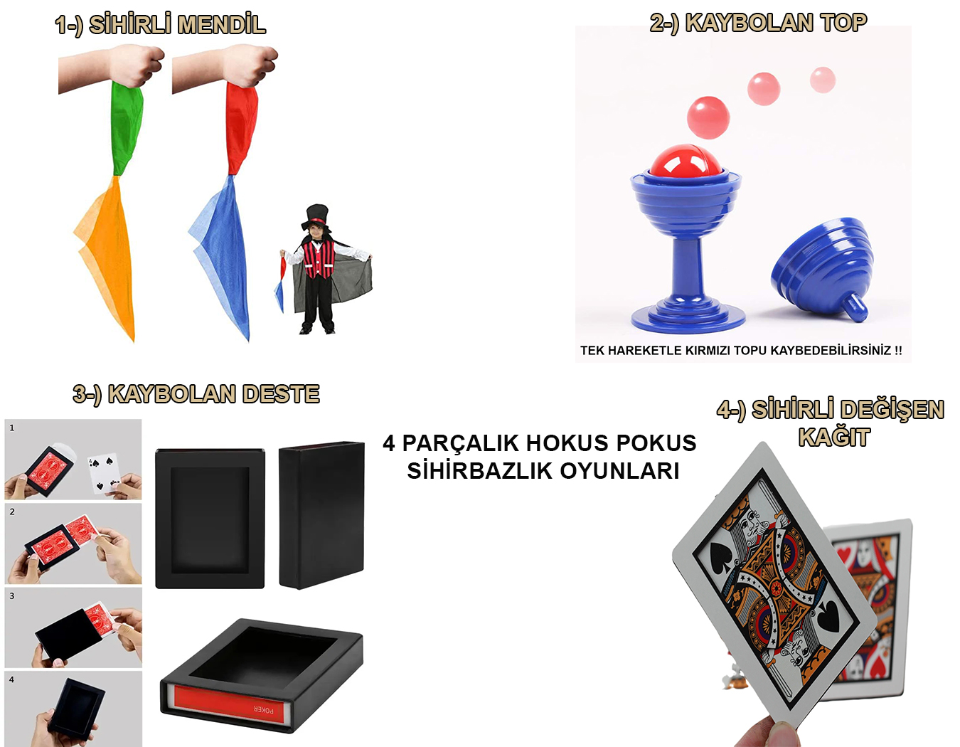 4'lü Sihirbazlık Seti – Hokus Pokus Sihirli Numara Seti 4'lü Sihirbazlık Seti – Hokus Pokus Sihirli Numara Seti