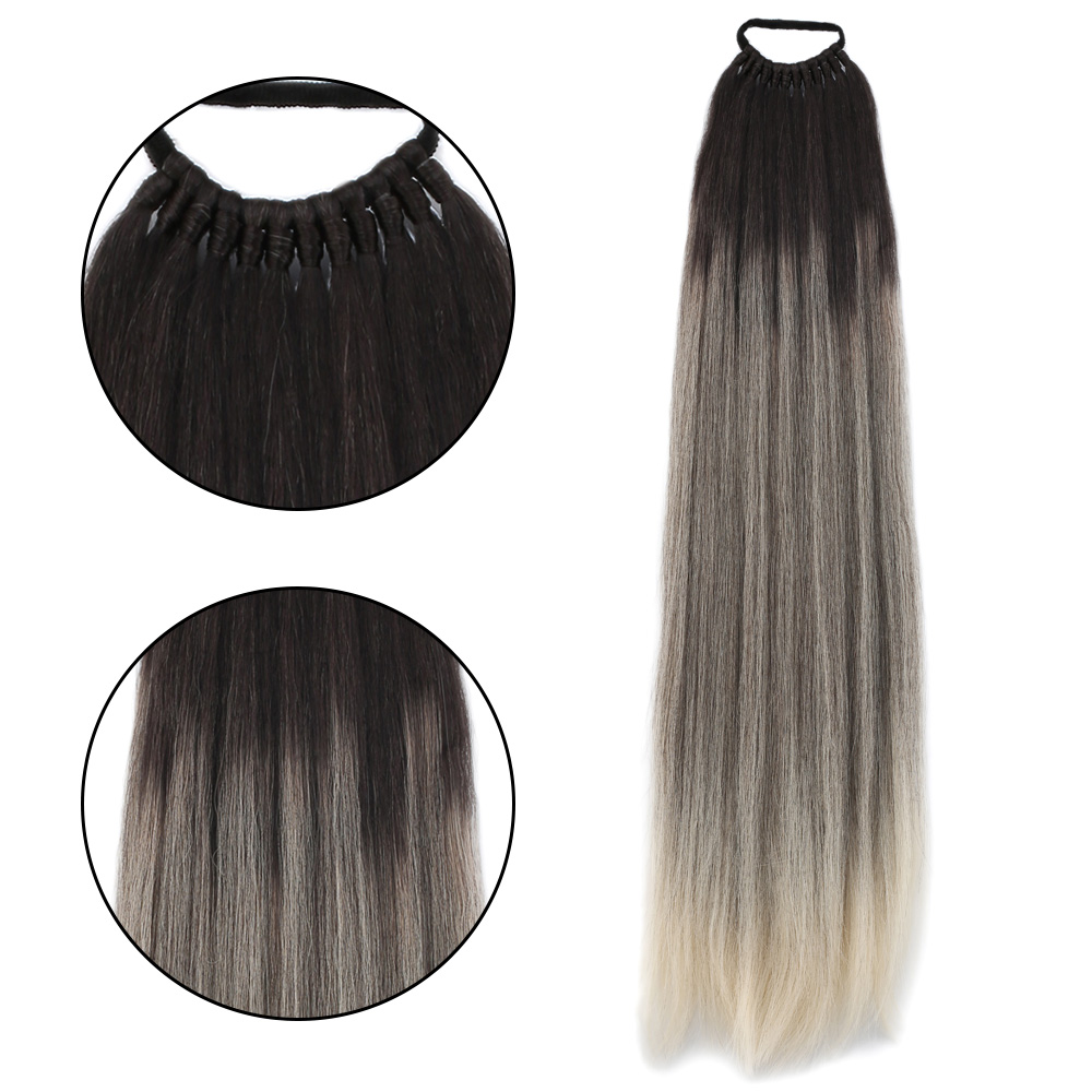 Lastik Tokalı At Kuyruğu Düz / Kumral / Beyaz Platin Ombre Lastik Tokalı At Kuyruğu Düz / Kumral / Beyaz Platin Ombre