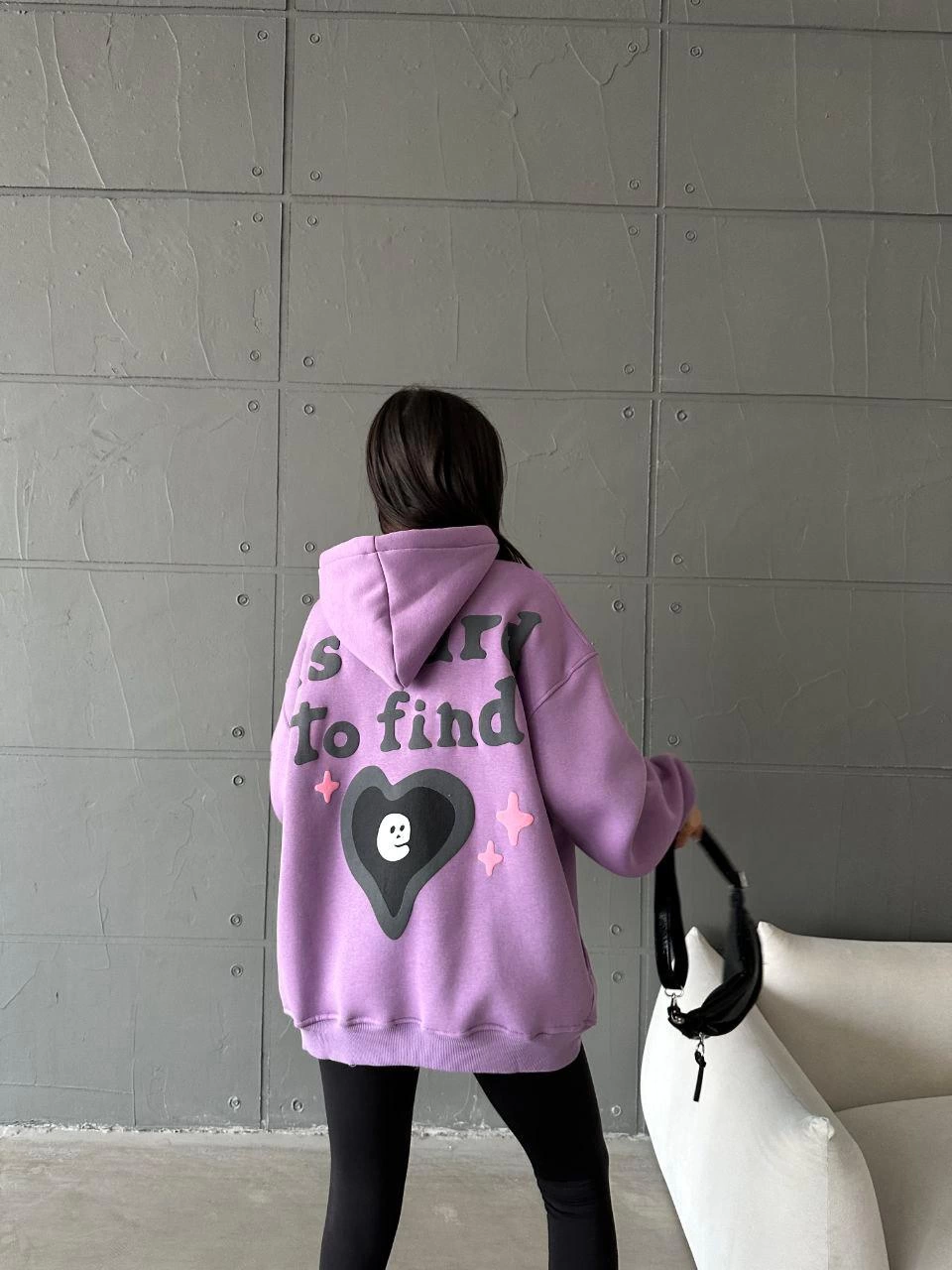 3 iplik şardonlu oversize true baskılı sweat mor - Lisinya