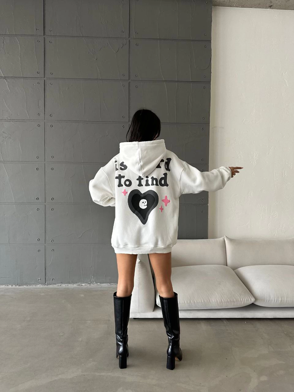 3 iplik şardonlu oversize true baskılı sweat Beyaz - Lisinya