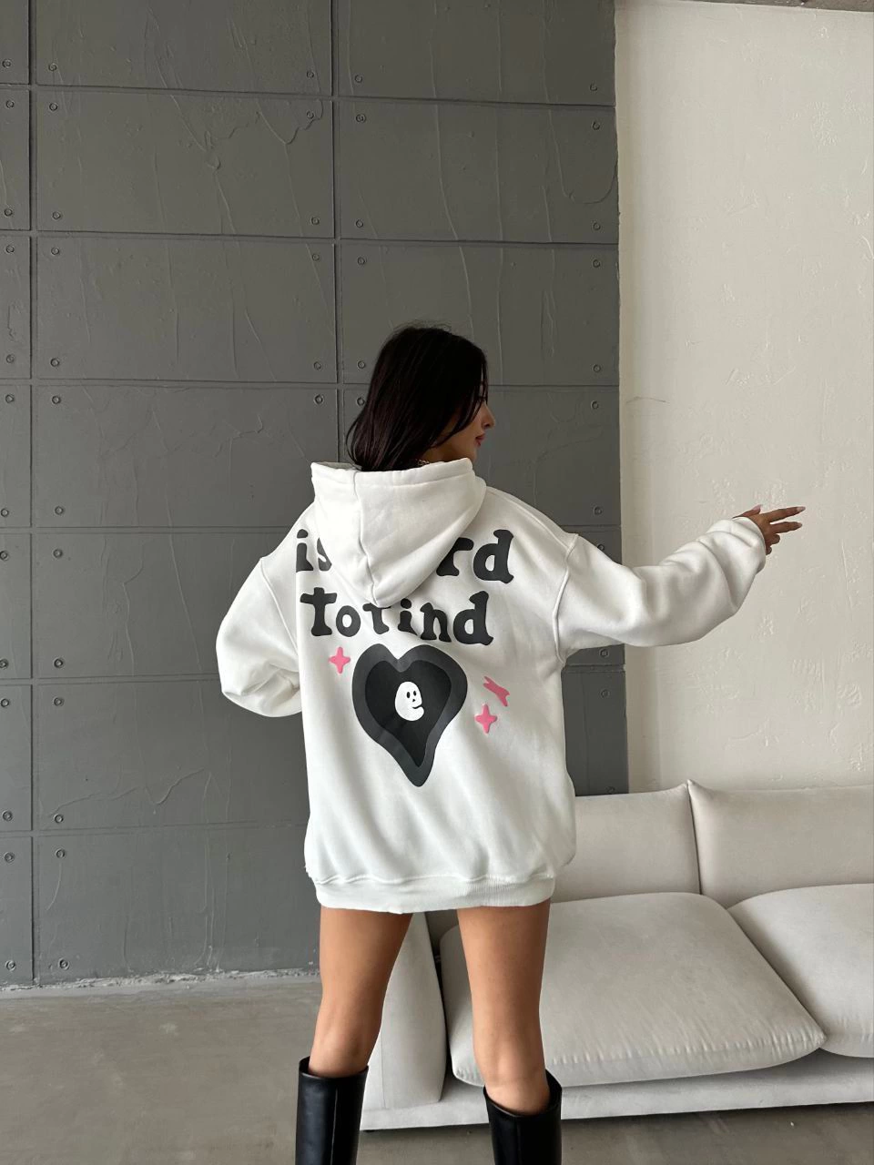 3 iplik şardonlu oversize true baskılı sweat Beyaz - Lisinya