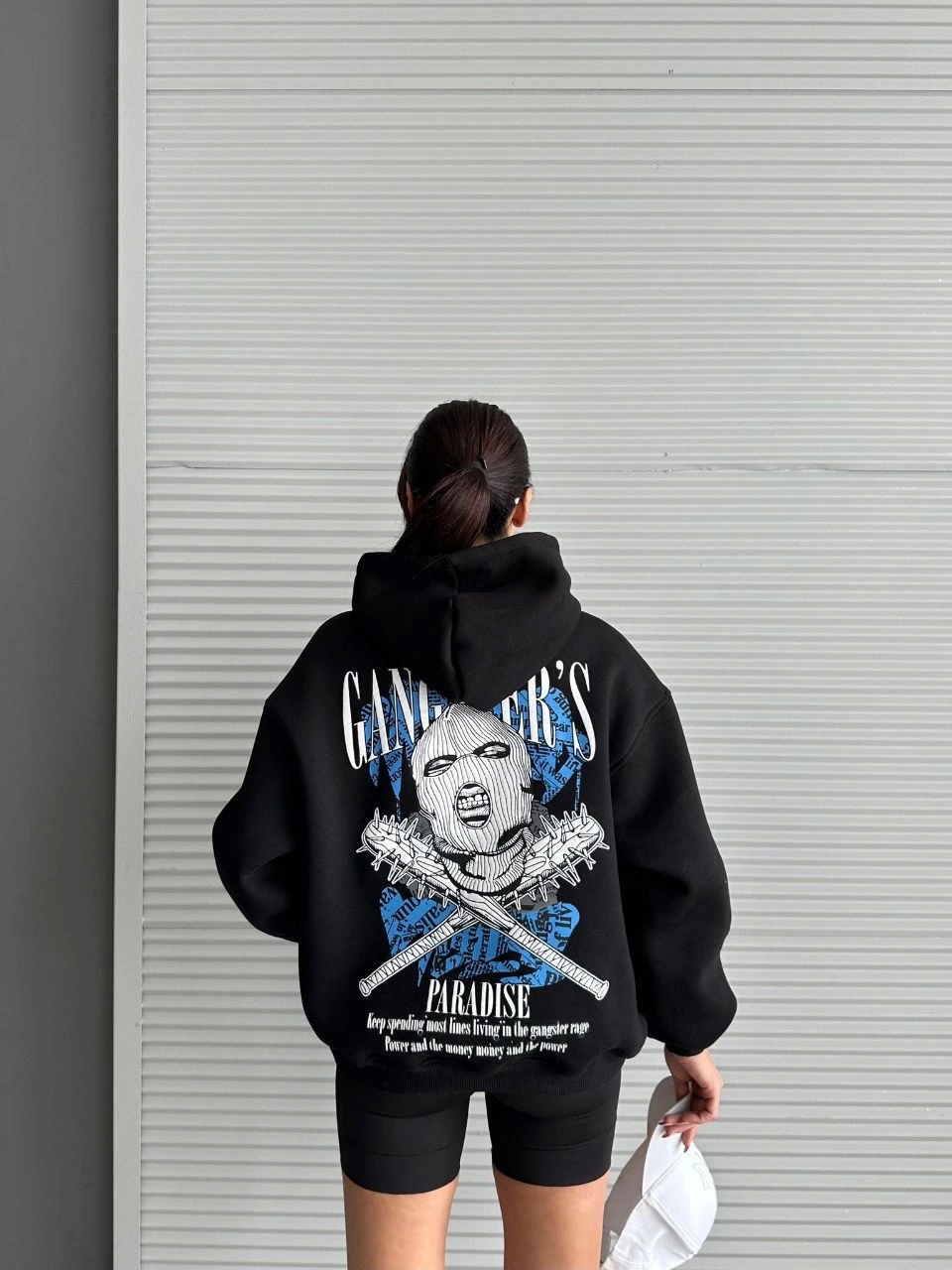 3 iplik şardonlu oversize kafa baskılı sweat siyah - Lisinya