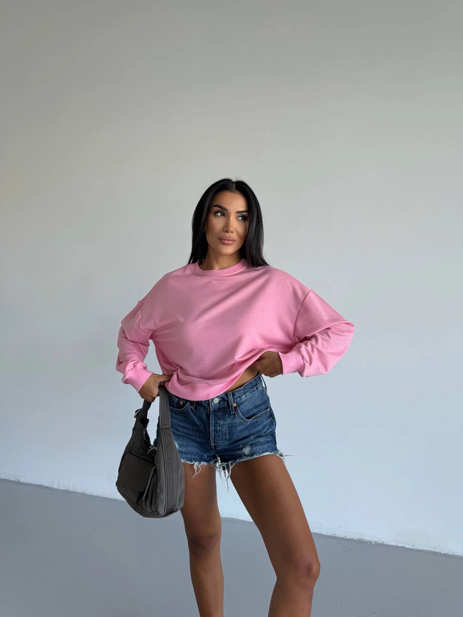 2 iplik bisiklet yaka sweat pembe f2339 - Lisinya 2 iplik bisiklet yaka sweat pembe f2339 - Lisinya