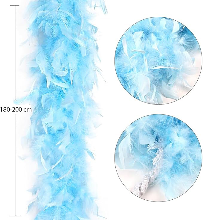 Açık Mavi Renk Kabarık Kalın Otriş Boa Tüy 6 cm Genişlik 180-200 cm Uzunluk - Lisinya