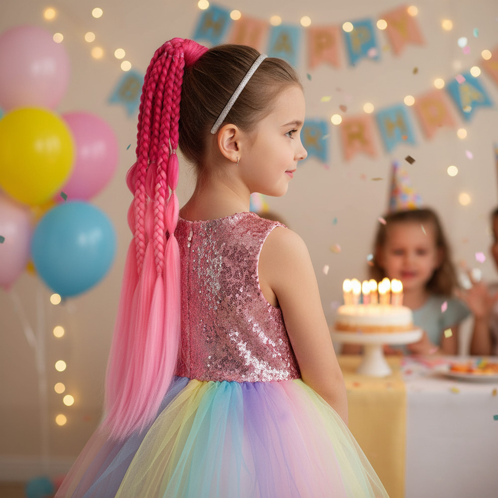 Balon ve Düz Salaş Örgülü Lastikli At Kuyruğu / ACM10