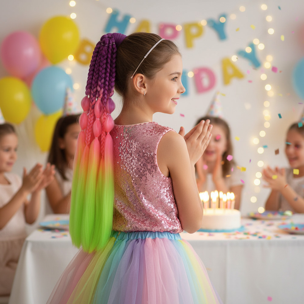 Balon ve Düz Salaş Örgülü Lastikli At Kuyruğu / ACM21