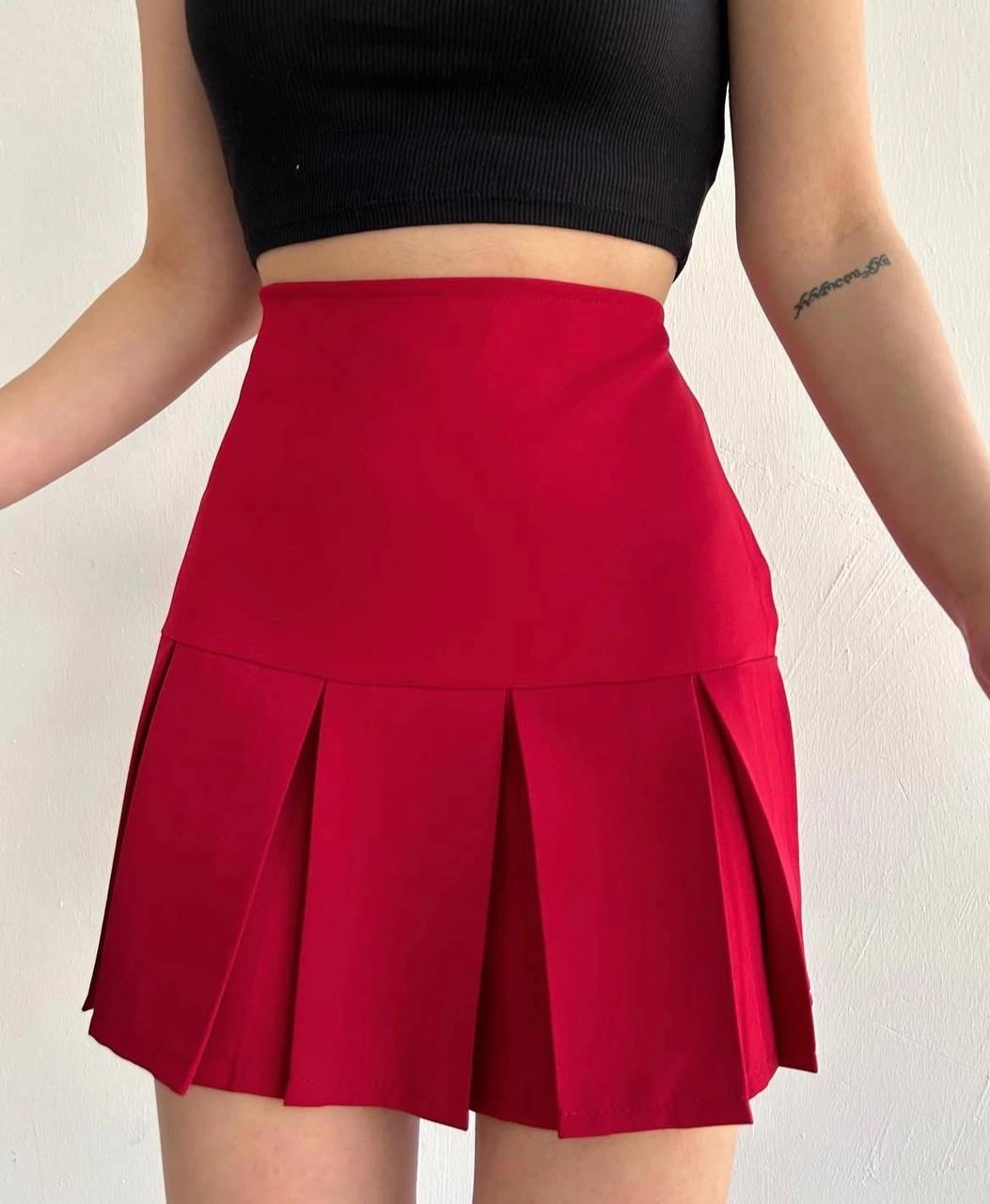Altı geniş pileli etek bordo s24729 - Lisinya