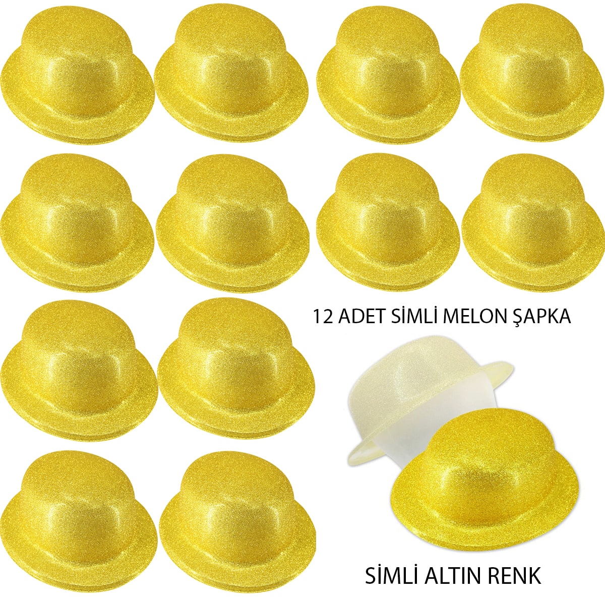 Altın Renk Simli Melon Yuvarlak Parti Şapkası 12 Adet (Lisinya) Altın Renk Simli Melon Yuvarlak Parti Şapkası 12 Adet (Lisinya)
