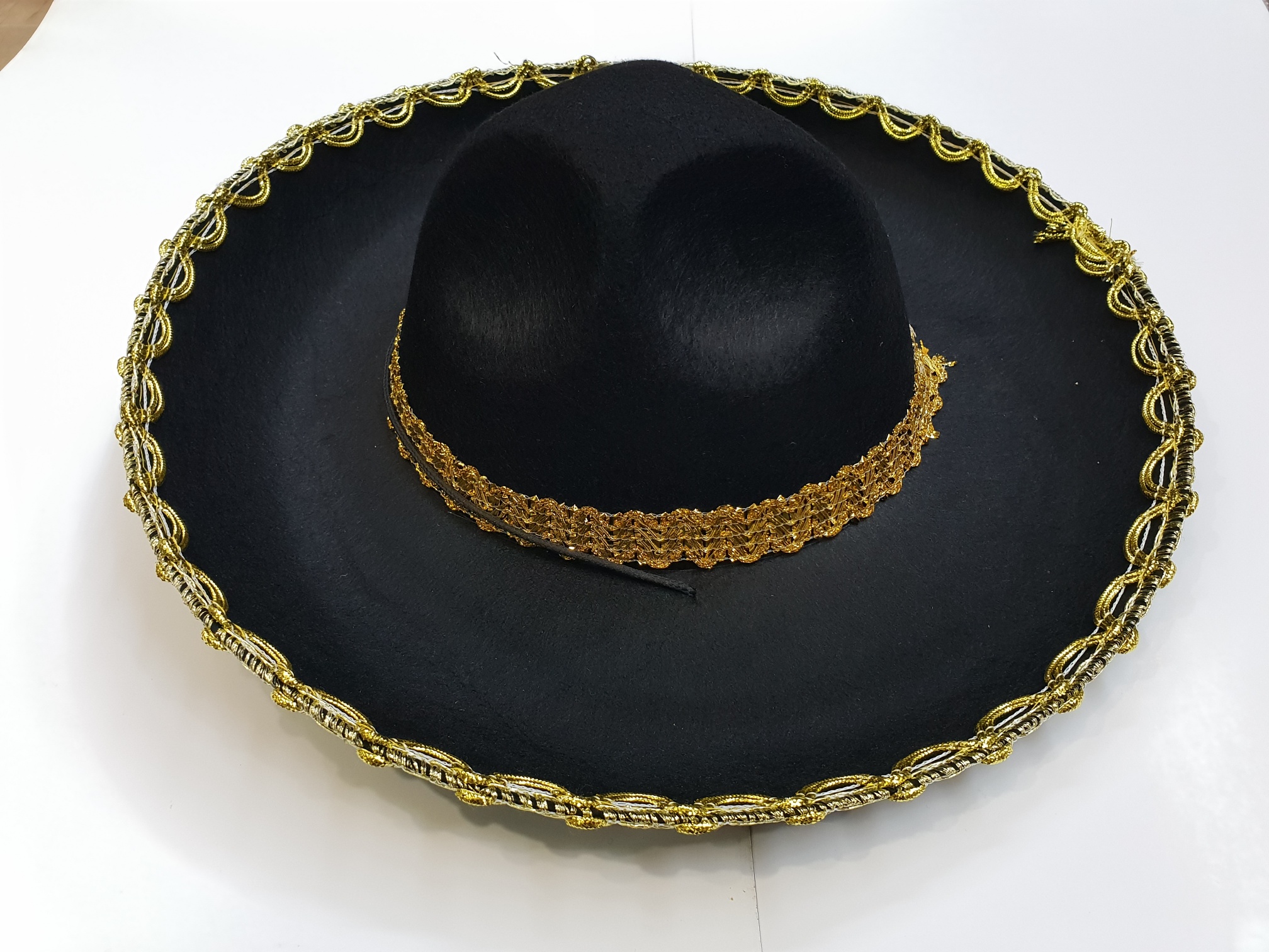 Altın Renk Şeritli Meksika Mariachi Latin Şapkası 55 cm Çocuk (Lisinya)