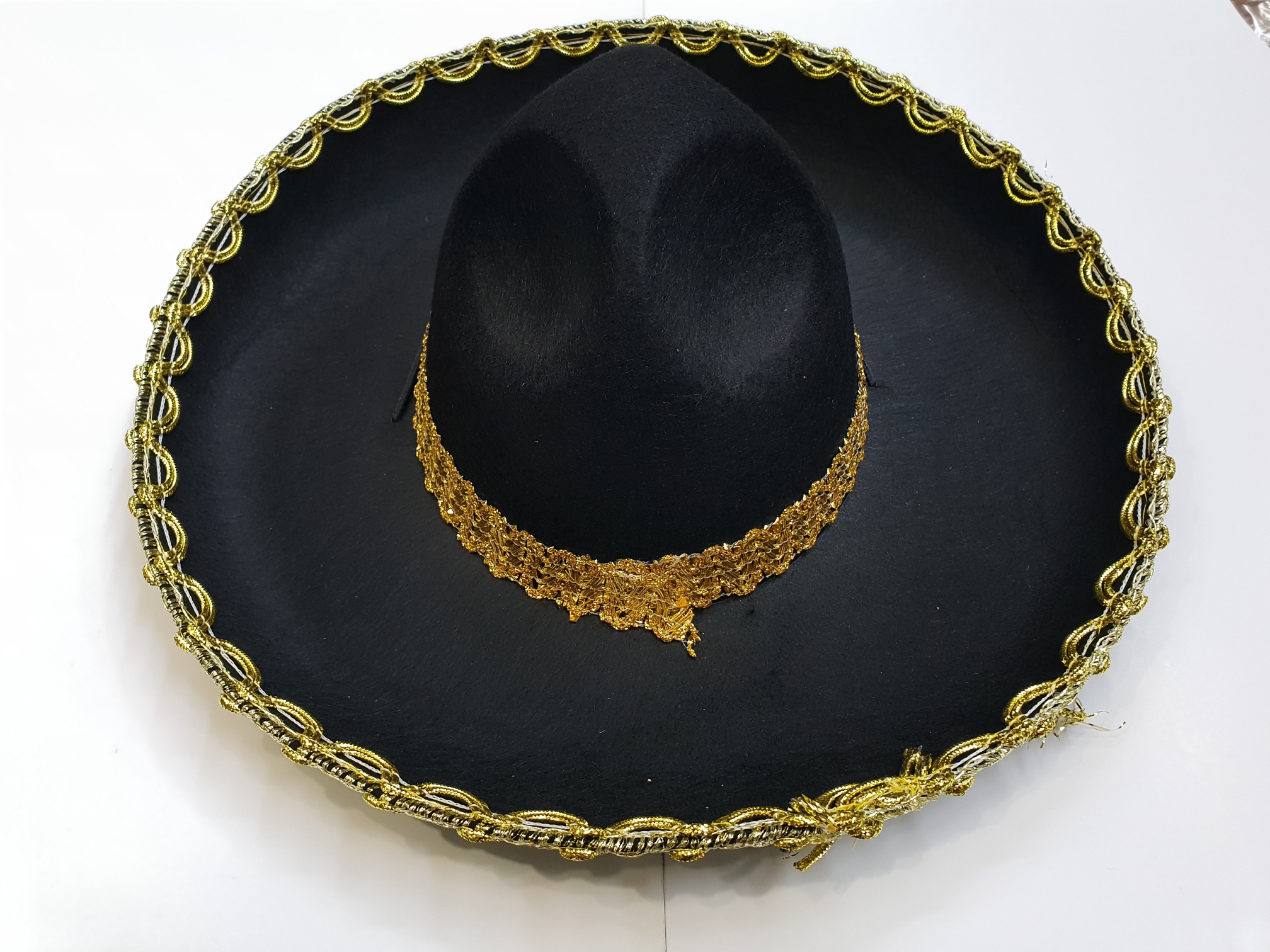 Altın Renk Şeritli Meksika Mariachi Latin Şapkası 55 cm Çocuk (Lisinya)