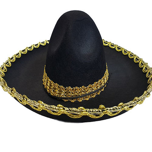 Altın Renk Şeritli Meksika Mariachi Latin Şapkası 55 cm Çocuk (Lisinya)