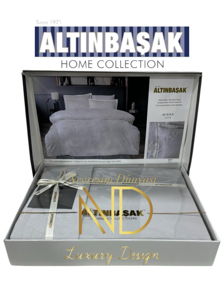 Jakarlı Saten Çift Kişilik Nevresim Takımı Minna Coin