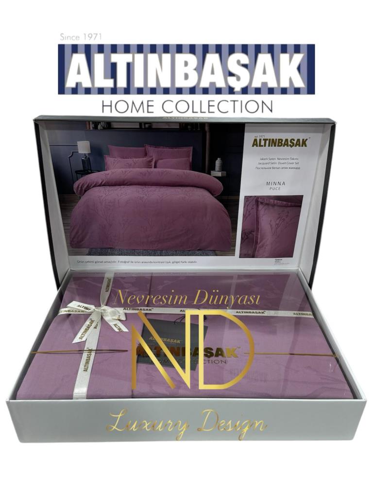 Jakarlı Saten Çift Kişilik Nevresim Takımı Minna Puce
