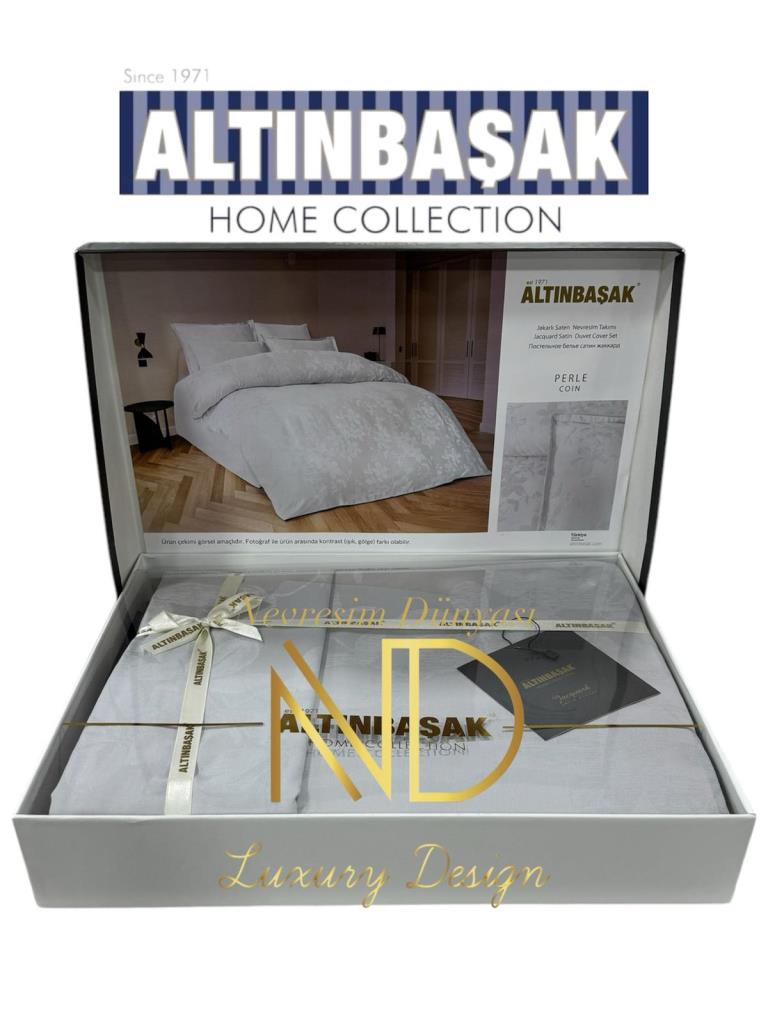 Jakarlı Saten Çift Kişilik Nevresim Takımı Perle Coin
