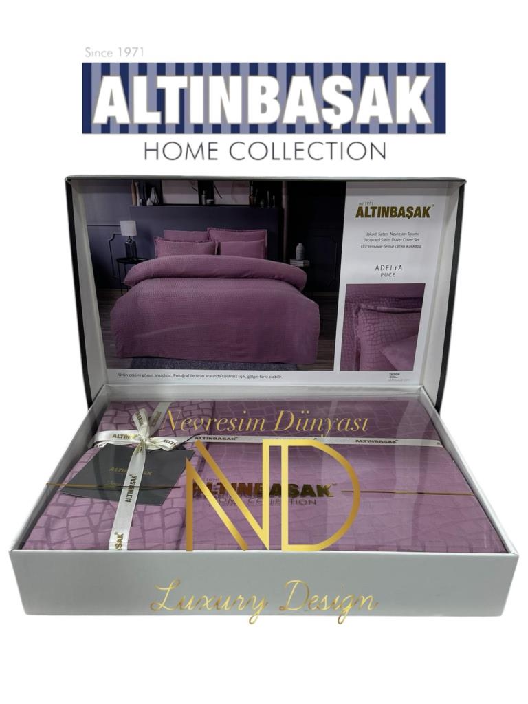 Jakarlı Saten Çift Kişilik Nevresim Takımı Adelya Puce