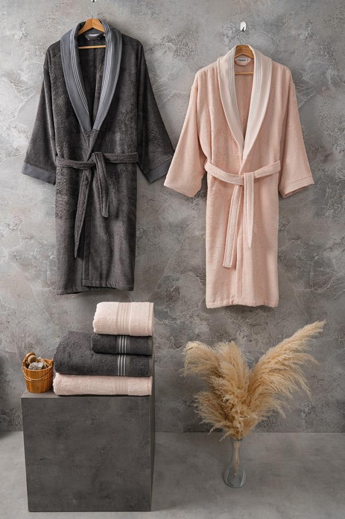 Bambu Bornoz Seti Flame Gris Peach