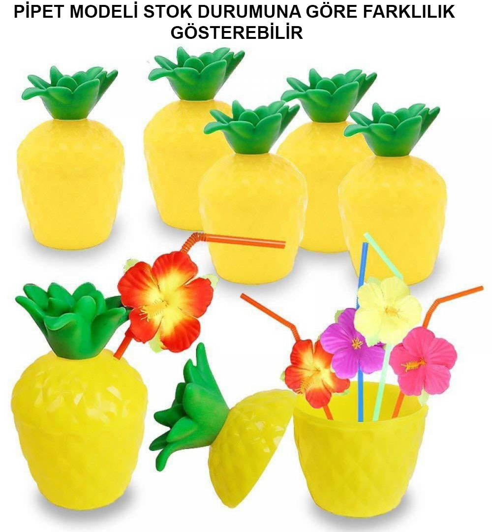 Ananas Hawaii Luau Aloha Pipetli İçecek Kabı Bardak 10x13 cm 1 Adet Ananas Hawaii Luau Aloha Pipetli İçecek Kabı Bardak 10x13 cm 1 Adet