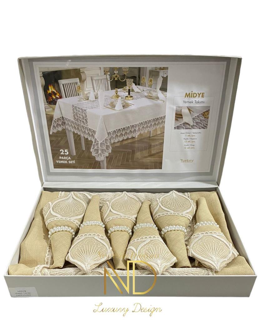25 Parça Masa Örtüsü Seti Midye Cappuccino 25 Parça Masa Örtüsü Seti Midye Cappuccino