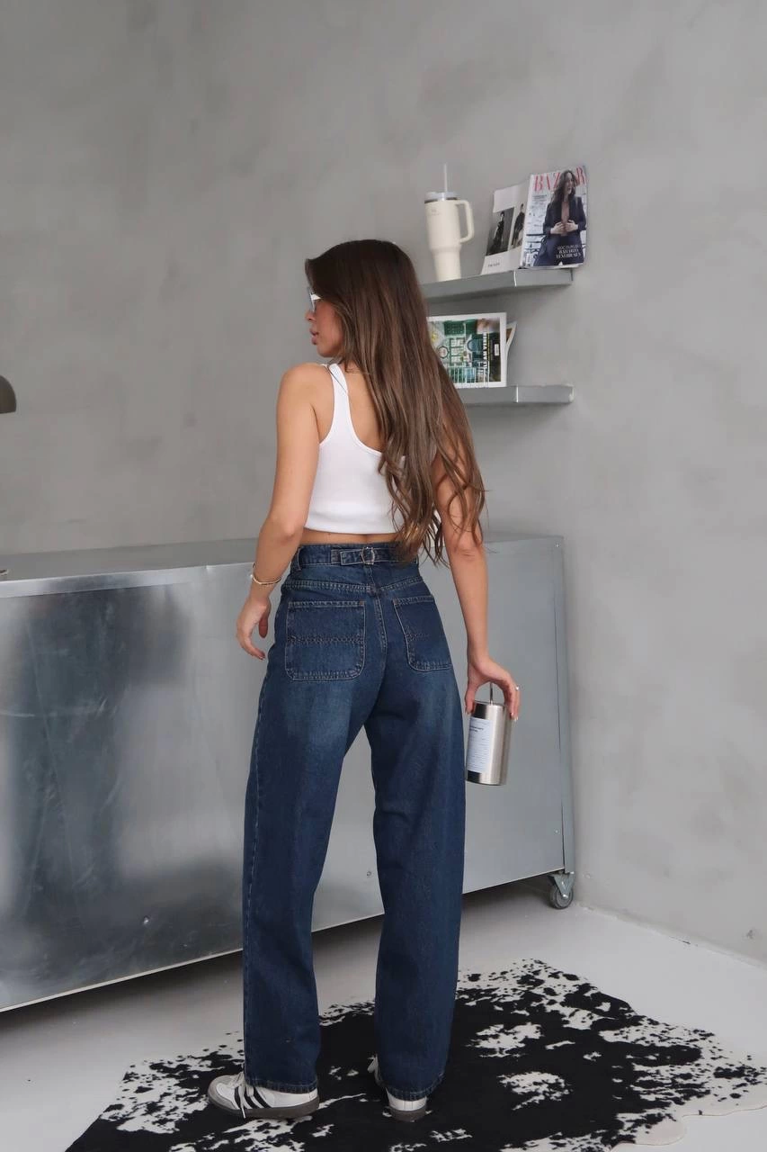Arkadan tokalı jeans pantolon - Lisinya