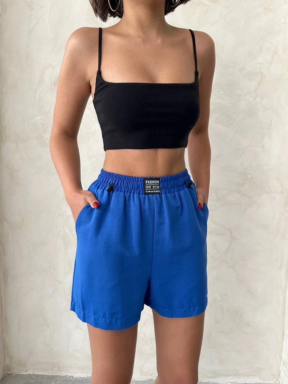 Armalı keten şort saks mavisi s251003 - Lisinya