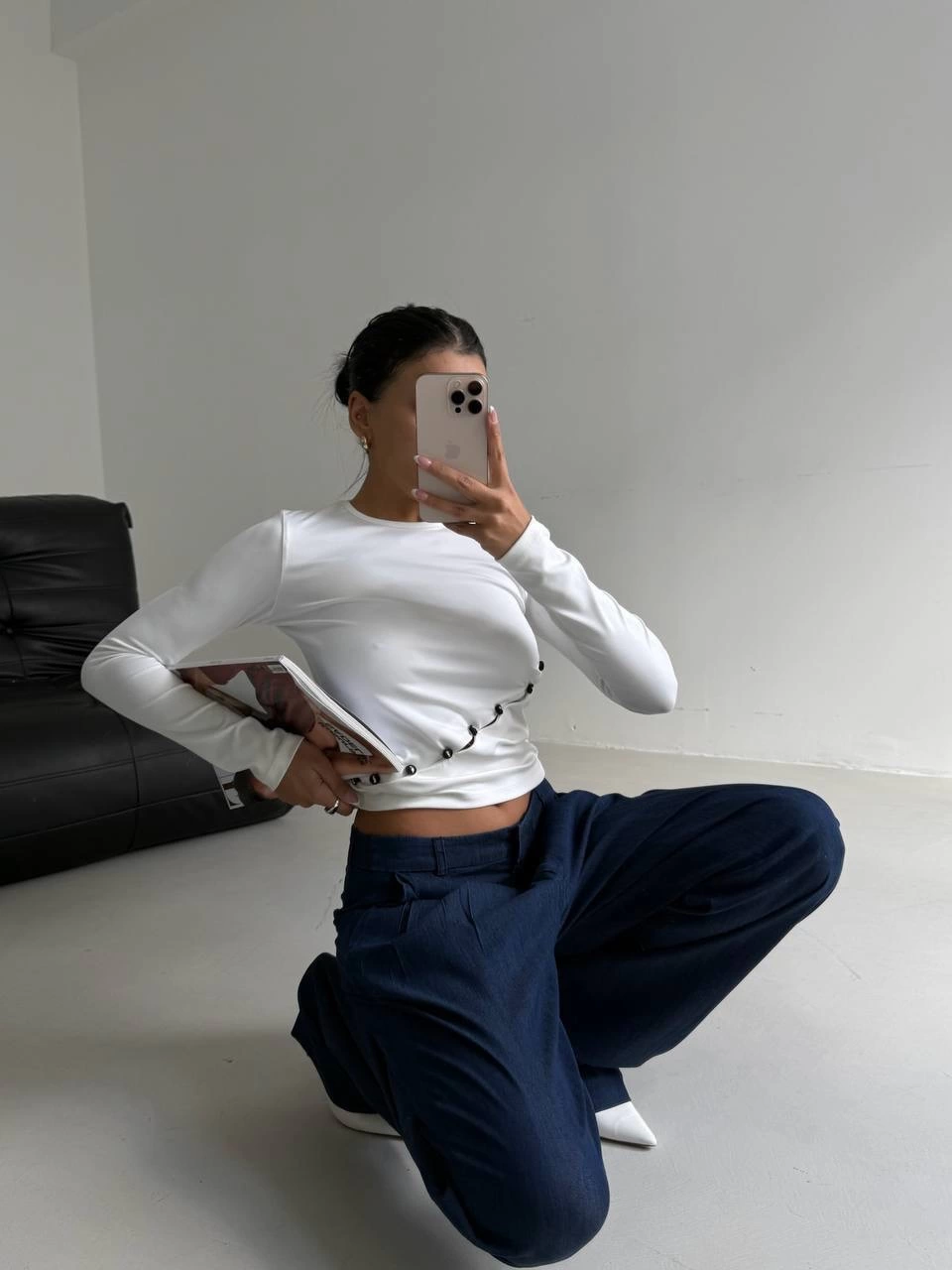 Asimetrik alt detaylı bluz beyaz - Lisinya Asimetrik alt detaylı bluz beyaz - Lisinya