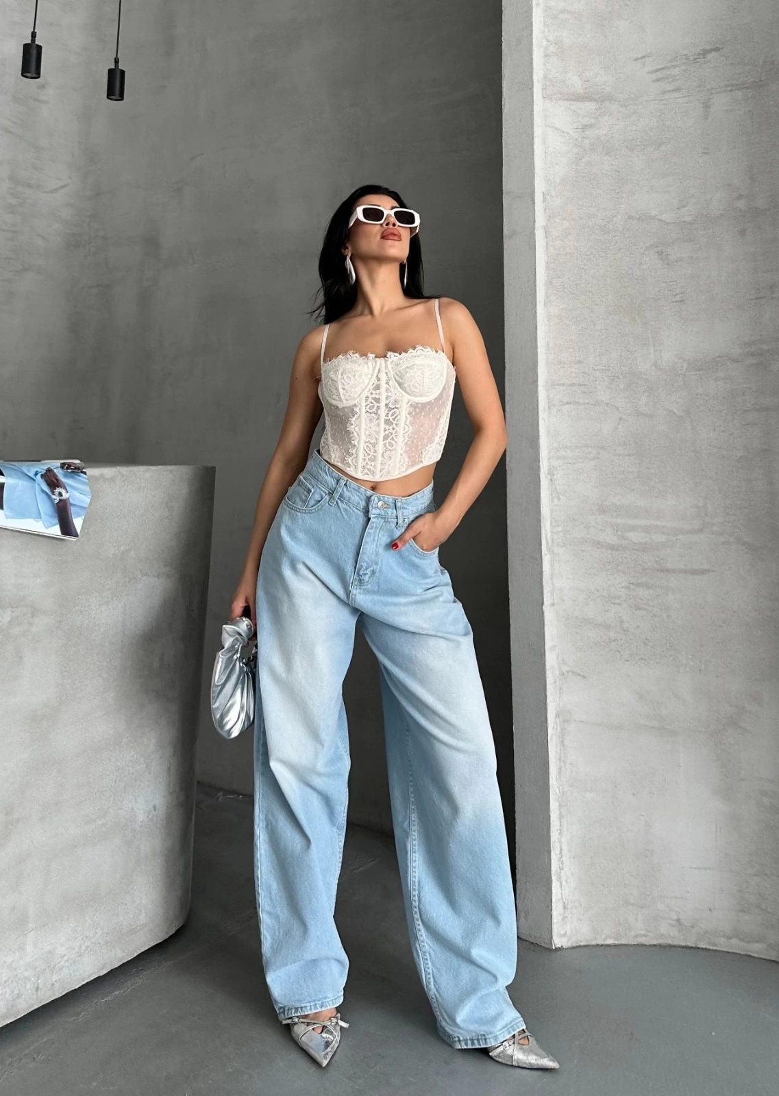 Baggy süper taş bıyık yıkama buz mavi d2007 - Lisinya Baggy süper taş bıyık yıkama buz mavi d2007 - Lisinya
