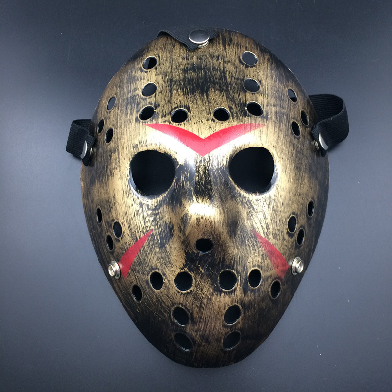 Bakır Renk Kırmızı Çizgili Tam Yüz Hokey Jason Maskesi Hannibal Maskesi (Lisinya)