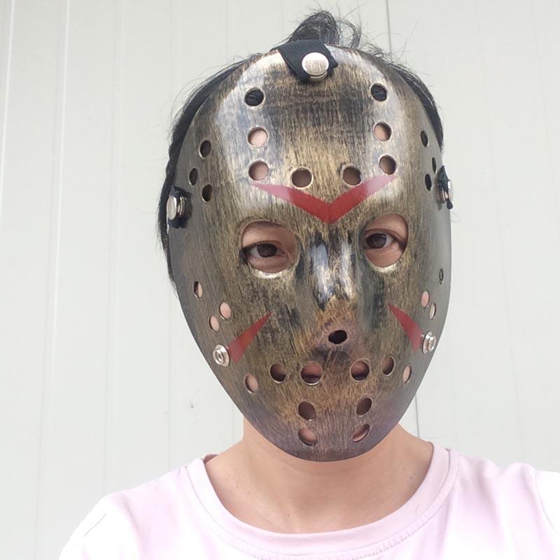 Bakır Renk Kırmızı Çizgili Tam Yüz Hokey Jason Maskesi Hannibal Maskesi (Lisinya)